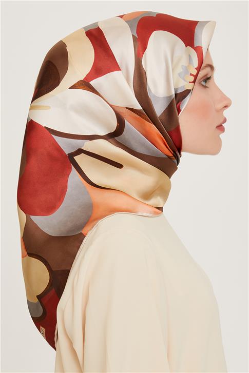 Armine Çiçek Desenli Twill Saf İpek Eşarp 9200D 03