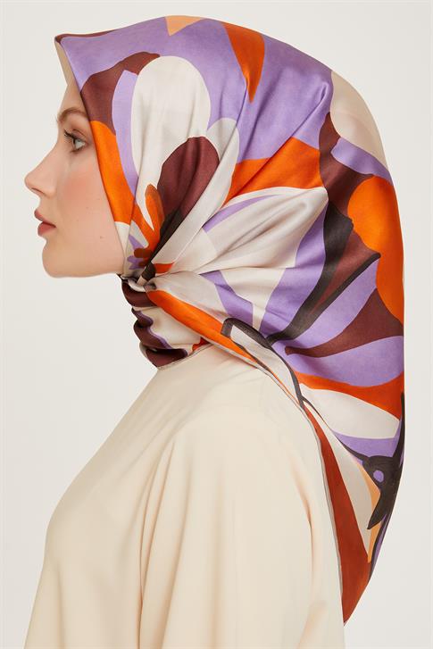 Armine Çiçek Desenli Twill Saf İpek Eşarp 9200D 06