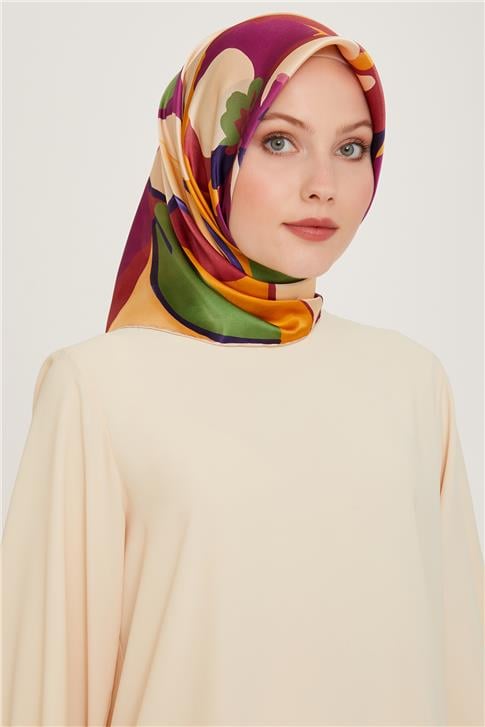 Armine Çiçek Desenli Twill Saf İpek Eşarp 9200D 07