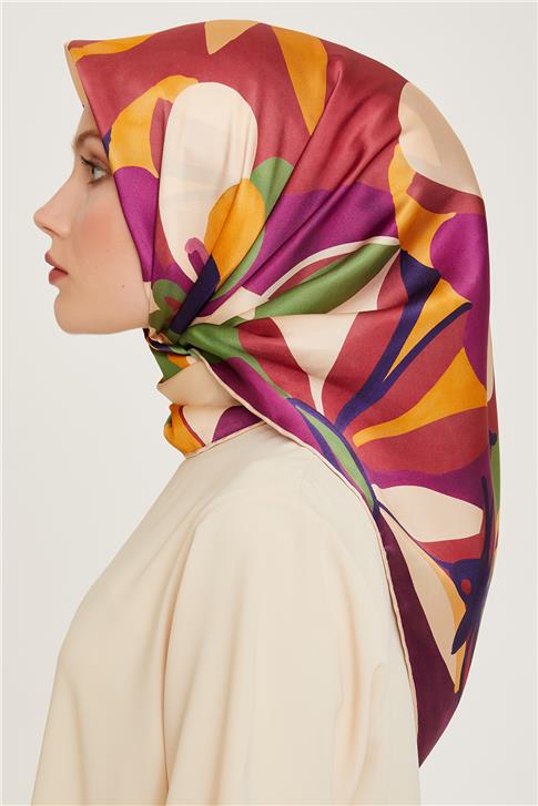 Armine Çiçek Desenli Twill Saf İpek Eşarp 9200D 07
