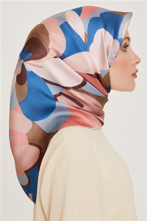 Armine Çiçek Desenli Twill Saf İpek Eşarp 9200D 32