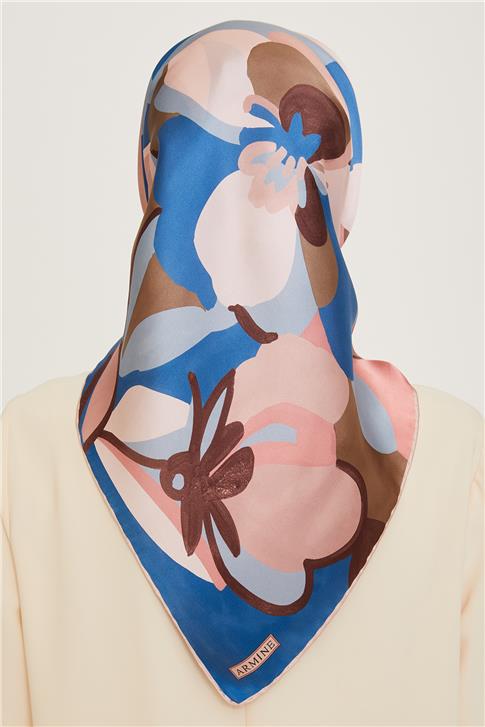 Armine Çiçek Desenli Twill Saf İpek Eşarp 9200D 32
