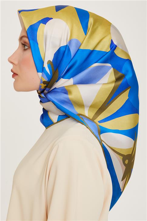 Armine Çiçek Desenli Twill Saf İpek Eşarp 9200D 51