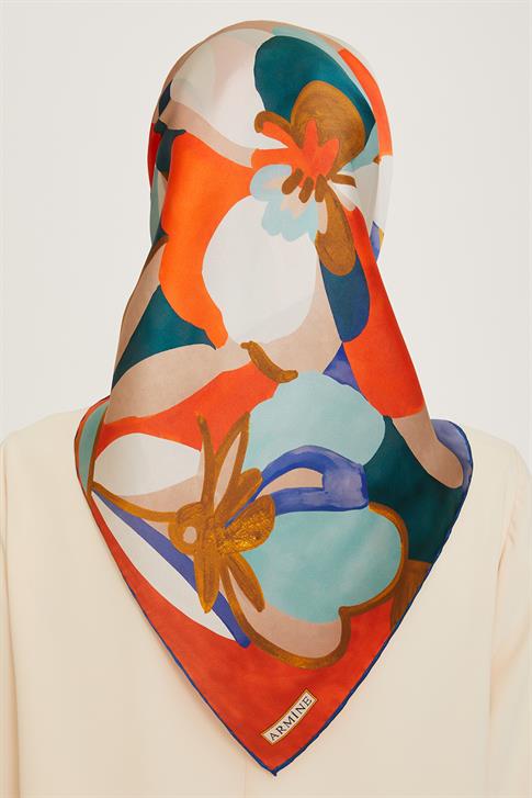 Armine Çiçek Desenli Twill Saf İpek Eşarp 9200D 80
