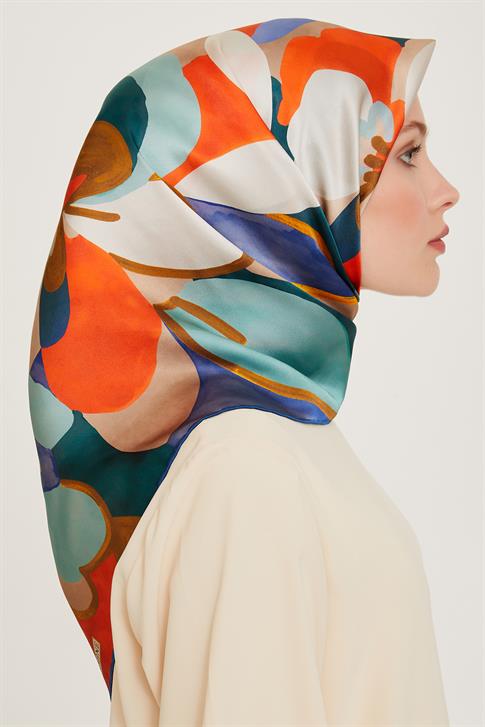 Armine Çiçek Desenli Twill Saf İpek Eşarp 9200D 80