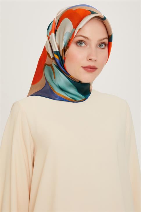 Armine Çiçek Desenli Twill Saf İpek Eşarp 9200D 80