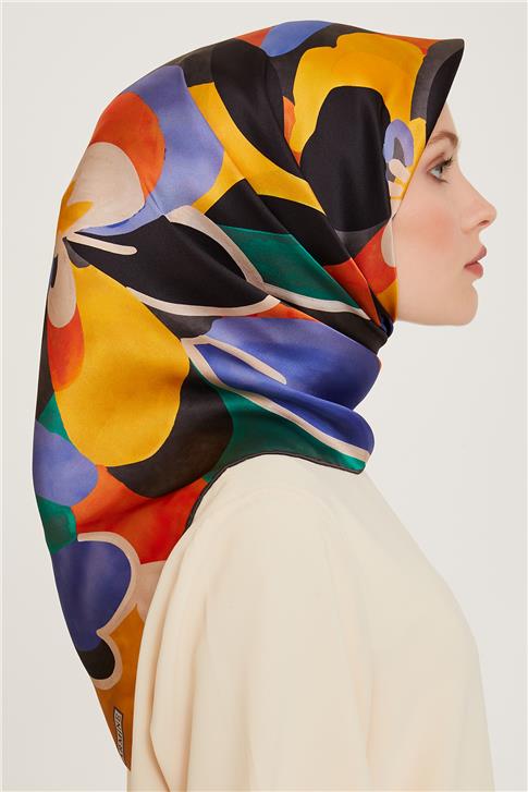 Armine Çiçek Desenli Twill Saf İpek Eşarp 9200D 84