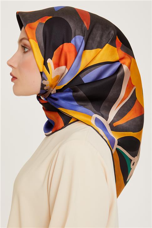 Armine Çiçek Desenli Twill Saf İpek Eşarp 9200D 84