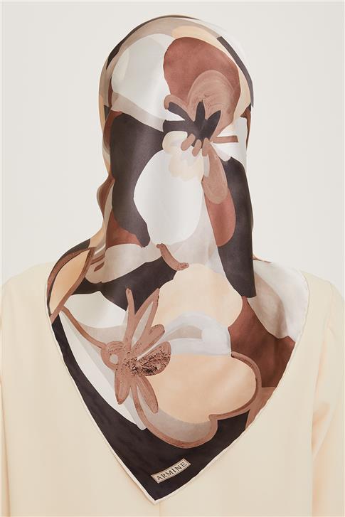 Armine Çiçek Desenli Twill Saf İpek Eşarp 9200D 85
