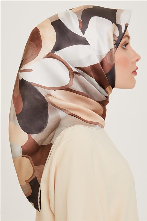 Armine Çiçek Desenli Twill Saf İpek Eşarp 9200D 85