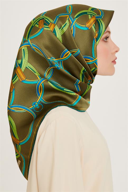 Armine Klasik Desenli Twill Saf İpek Eşarp 9203D 04