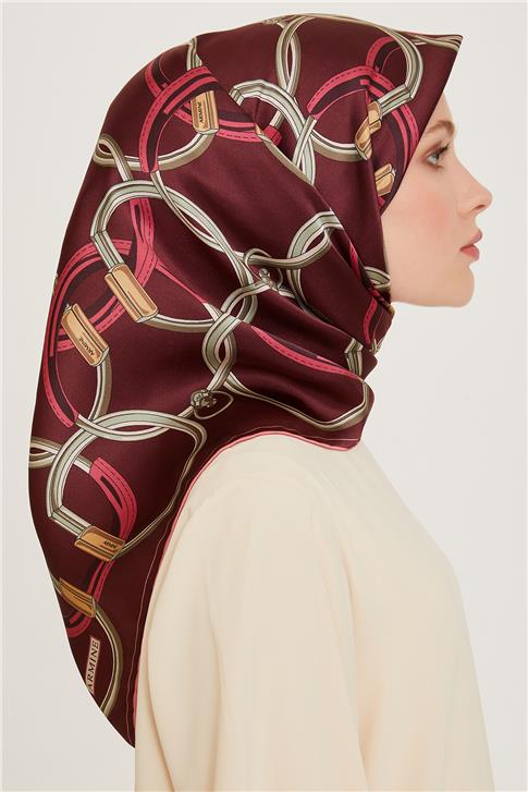 Armine Klasik Desenli Twill Saf İpek Eşarp 9203D 36