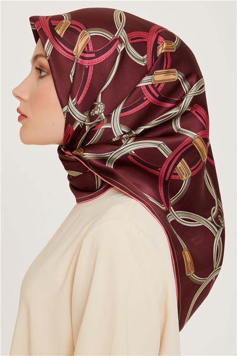 Armine Klasik Desenli Twill Saf İpek Eşarp 9203D 36