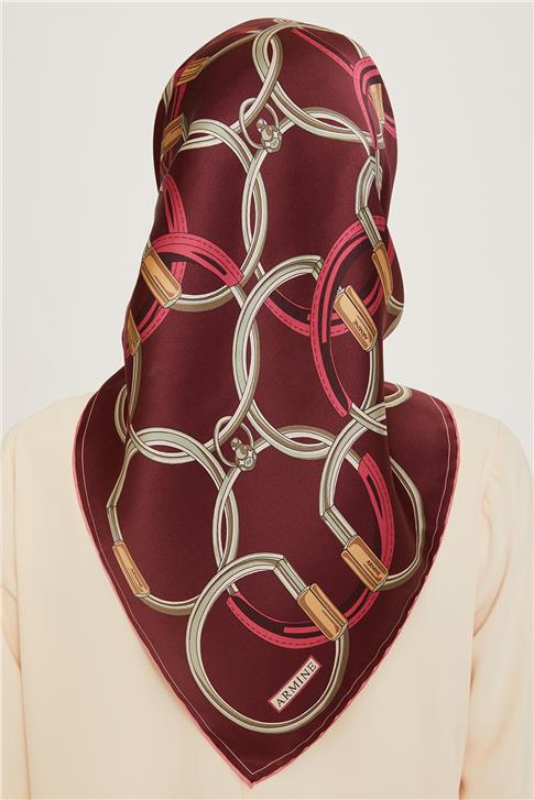 Armine Klasik Desenli Twill Saf İpek Eşarp 9203D 36