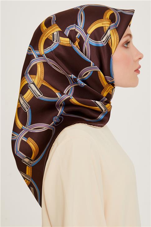 Armine Klasik Desenli Twill Saf İpek Eşarp 9203D 38