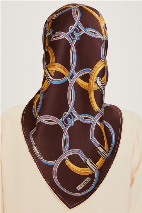 Armine Klasik Desenli Twill Saf İpek Eşarp 9203D 38