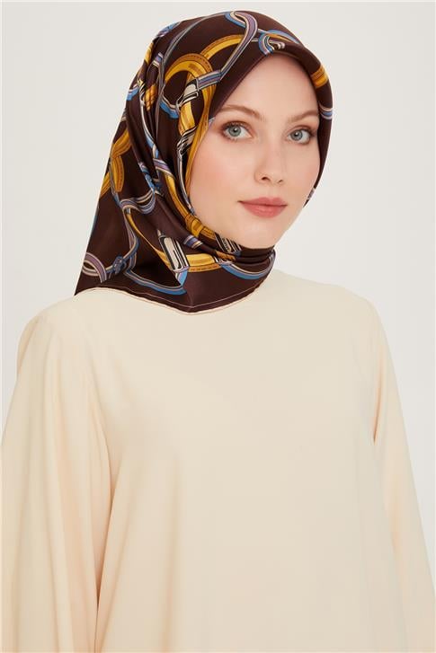 Armine Klasik Desenli Twill Saf İpek Eşarp 9203D 38
