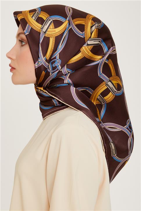 Armine Klasik Desenli Twill Saf İpek Eşarp 9203D 38