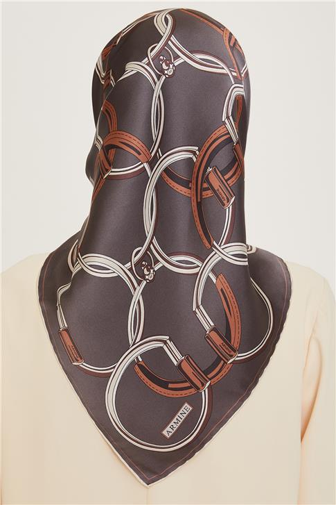 Armine Klasik Desenli Twill Saf İpek Eşarp 9203D 51