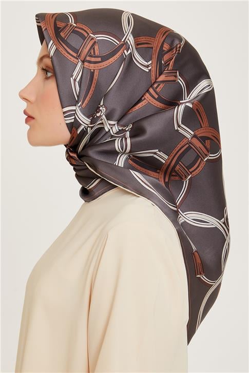 Armine Klasik Desenli Twill Saf İpek Eşarp 9203D 51