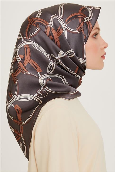 Armine Klasik Desenli Twill Saf İpek Eşarp 9203D 51