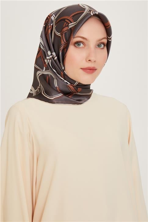Armine Klasik Desenli Twill Saf İpek Eşarp 9203D 51