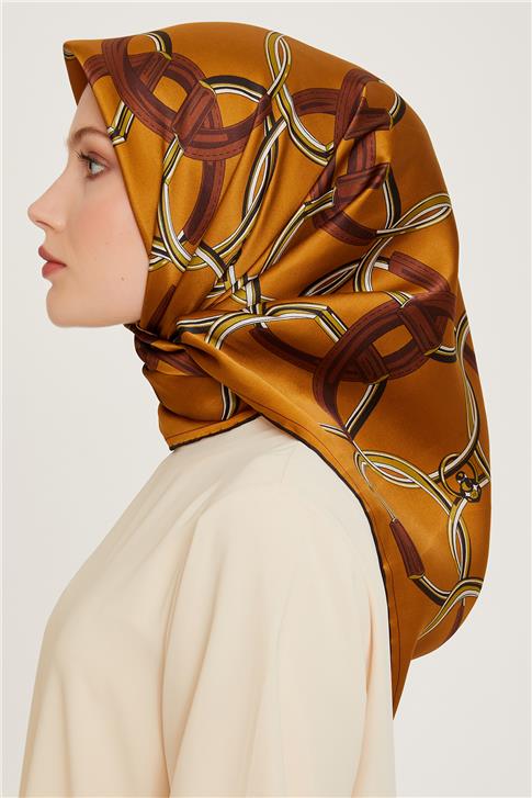 Armine Klasik Desenli Twill Saf İpek Eşarp 9203D 53