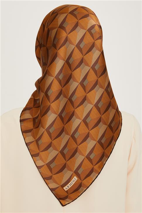 Armine Klasik Desenli Twill Saf İpek Eşarp 9204D 31