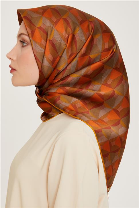 Armine Klasik Desenli Twill Saf İpek Eşarp 9204D 38