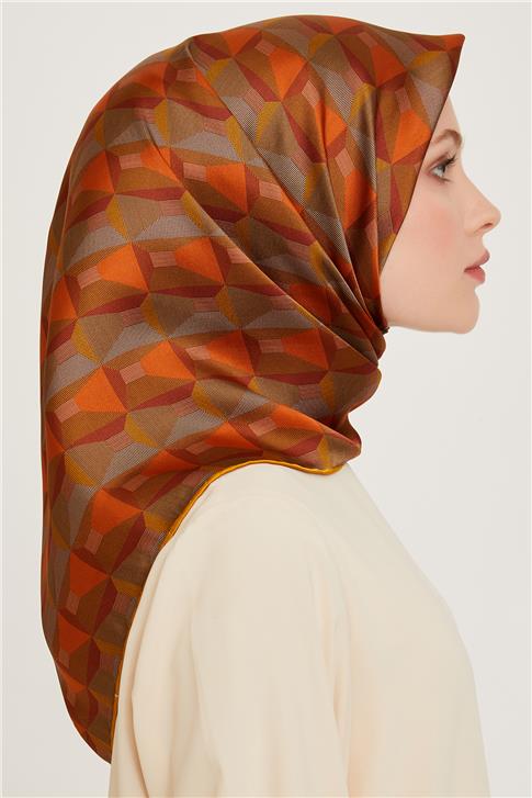 Armine Klasik Desenli Twill Saf İpek Eşarp 9204D 38