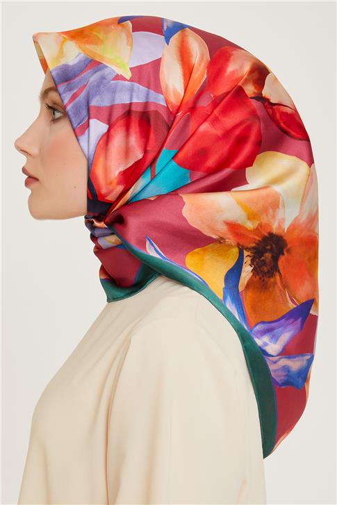 Armine Çiçek Desenli Sura Saf İpek Eşarp 9205D 84 57