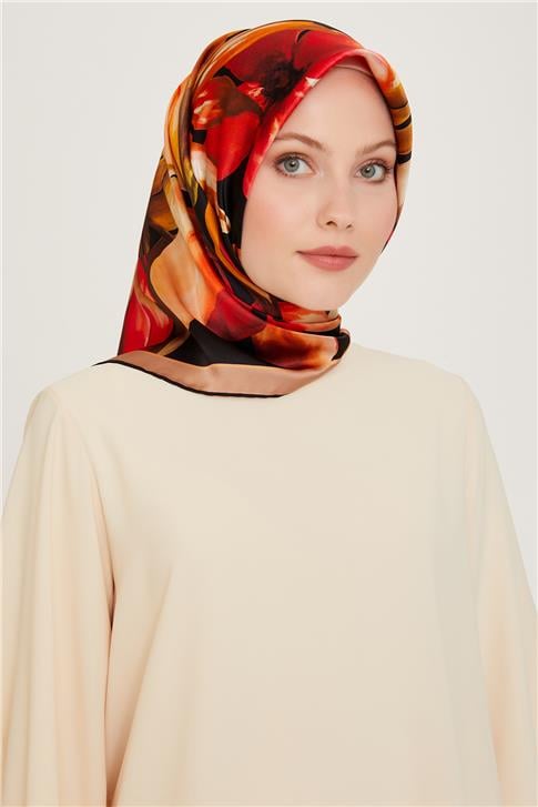 Armine Çiçek Desenli Twill Saf İpek Eşarp 9205D 06