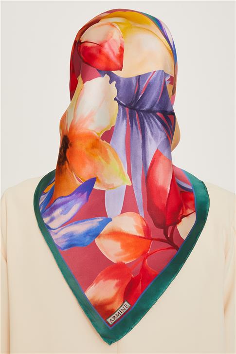 Armine Çiçek Desenli Twill Saf İpek Eşarp 9205D 57