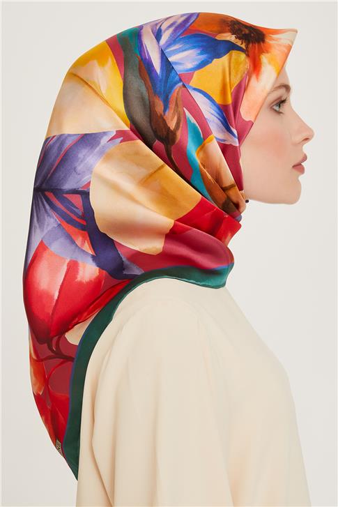 Armine Çiçek Desenli Twill Saf İpek Eşarp 9205D 57