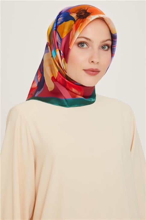 Armine Çiçek Desenli Twill Saf İpek Eşarp 9205D 57