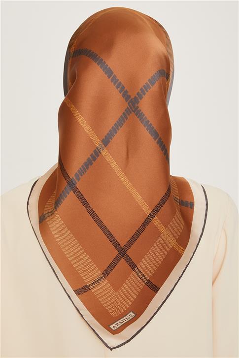 Armine Geometrik Desenli Twill Saf İpek Eşarp 9206D 09
