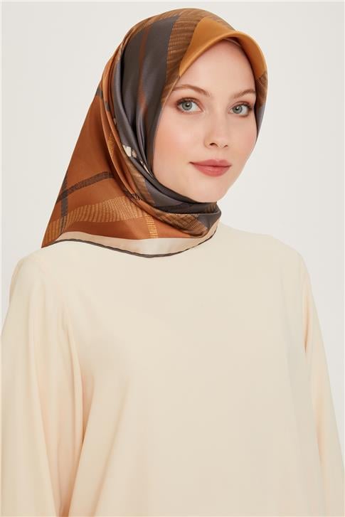 Armine Geometrik Desenli Twill Saf İpek Eşarp 9206D 09