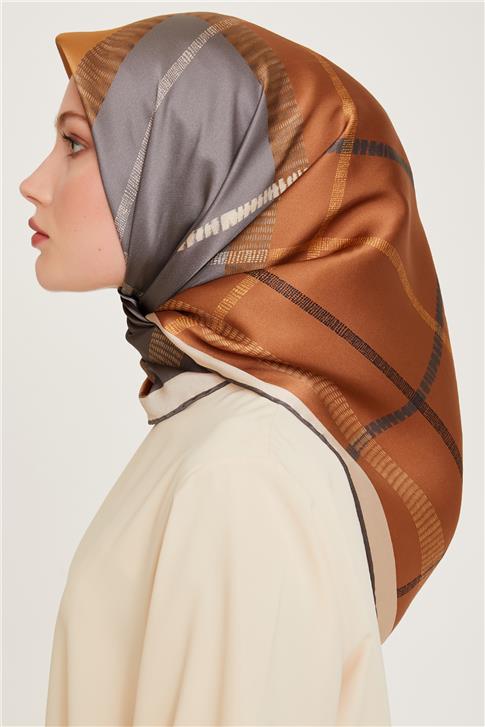 Armine Geometrik Desenli Twill Saf İpek Eşarp 9206D 09