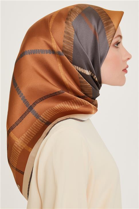 Armine Geometrik Desenli Twill Saf İpek Eşarp 9206D 09