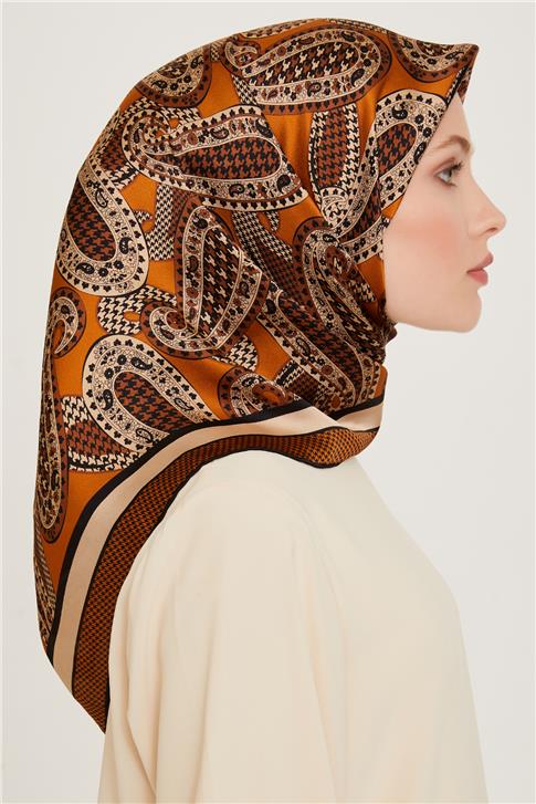 Armine Etnik Desenli Twill Saf İpek Eşarp 9208D 08