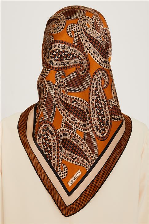 Armine Etnik Desenli Twill Saf İpek Eşarp 9208D 08