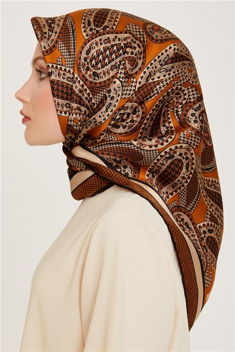 Armine Etnik Desenli Twill Saf İpek Eşarp 9208D 08
