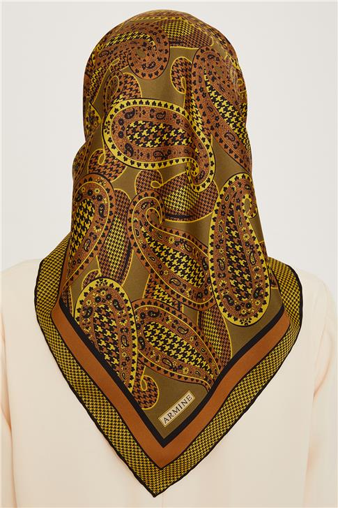 Armine Etnik Desenli Twill Saf İpek Eşarp 9208D 19