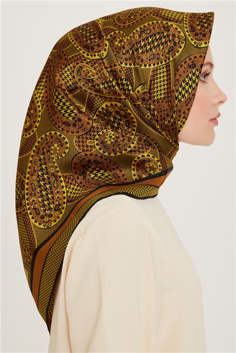 Armine Etnik Desenli Twill Saf İpek Eşarp 9208D 19