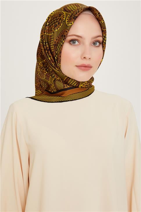 Armine Etnik Desenli Twill Saf İpek Eşarp 9208D 19