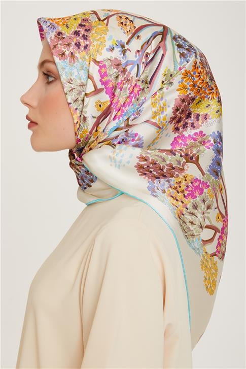 Armine Çiçek Desenli Sura Saf İpek Eşarp 9209D 31