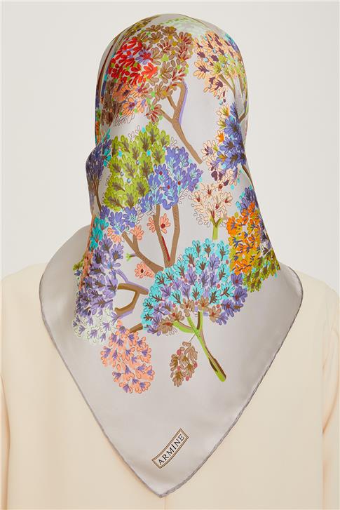 Armine Çiçek Desenli Sura Saf İpek Eşarp 9209D 36