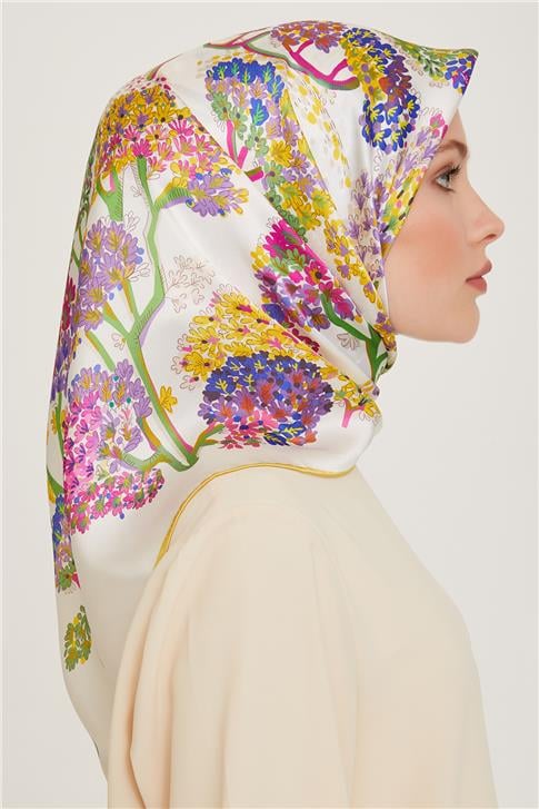 Armine Çiçek Desenli Sura Saf İpek Eşarp 9209D 50