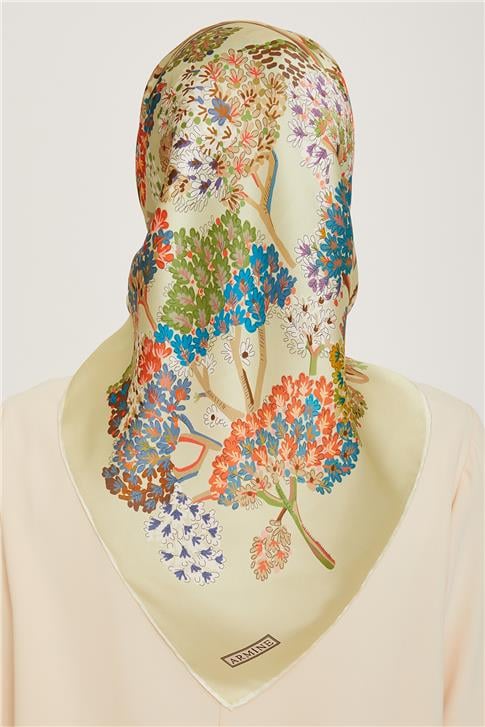 Armine Çiçek Desenli Sura Saf İpek Eşarp 9209D 80