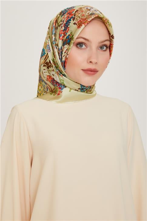 Armine Çiçek Desenli Sura Saf İpek Eşarp 9209D 80